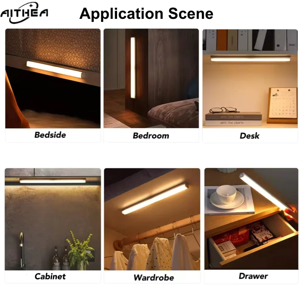 USB Rechargeable Motion Sensor LED Bar Light Induction Night Light Portable Long Strip Cabinet Lamp for Kitchen Bedside