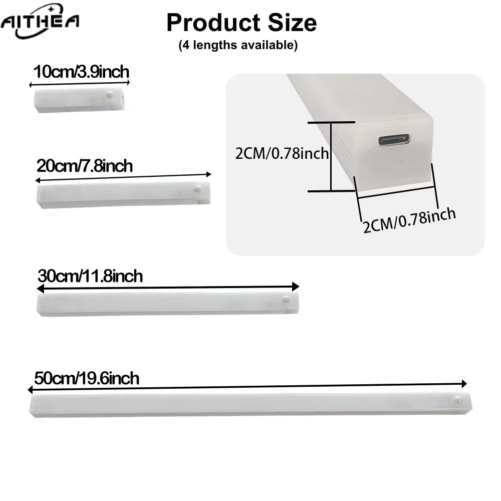 USB Rechargeable Motion Sensor LED Bar Light Induction Night Light Portable Long Strip Cabinet Lamp for Kitchen Bedside
